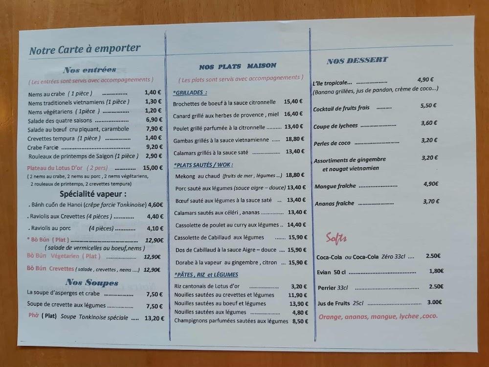 Le Lotus D'or - Menu Image 1